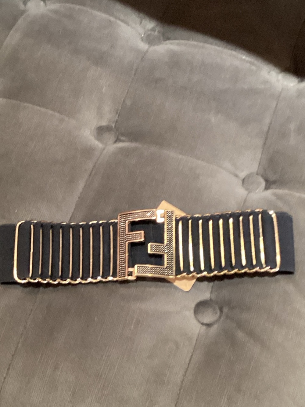 Black Elastic Belt with Gold Buckle